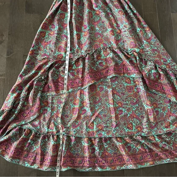 Zury Womens Dress Pink Floral Silk Ruffle Hi Low Cottage Peasant Boho One Size - Picture 6 of 8